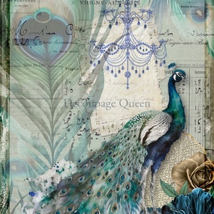 Decoupage Queen, papel de arroz, lanzamiento de primavera de 2024, pavo real, pluma, candelabro, estilo vintage, 0563, A4 8,3" x 11,7"