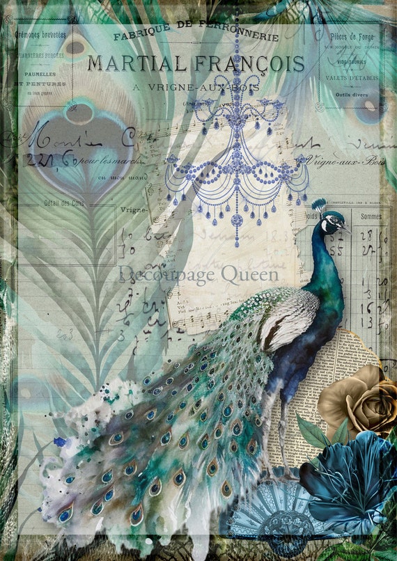Decoupage Queen, Rice Paper, 2024 Spring Release, Peacock, Feather