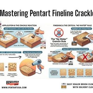 Pentart Fineline Crackle Varnish, 2 component set, Crackle Medium, 2 Step for Fine line cracks, Aged Effect, Distressed, Antique Appearance zdjęcie 4