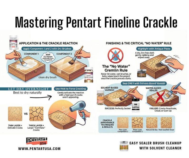 Pentart Fineline Crackle Varnish, 2 component set, Crackle Medium, 2 Step for Fine line cracks, Aged Effect, Distressed, Antique Appearance zdjęcie 4