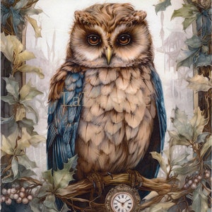 LaBlanche, édition hiver 2024, papier de riz, beau, prairie fantastique, hibou, horloge, forêt, vintage, shabby chic, LBD382, A4 8,27 X 11,69 pouces