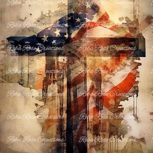 Reba Rose Creations, papier de riz, découpage, techniques mixtes, croix américaine, drapeau, patriotique, shabby chic, 0687, A4 8,27 x 11,6