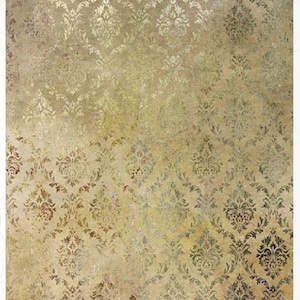 ITD Collection, Rice Paper, Decoupage,  R1923 A4 - 8.27x11.7 , Damask wallPaper in gold tones, background Mixed Media