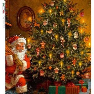 Diseños de papel. Papel de arroz, hermoso árbol de Navidad, Papá Noel, festividades, decoración, partituras, 0348, papel de arroz A4 de 8,3" x 11,7" para decoupage