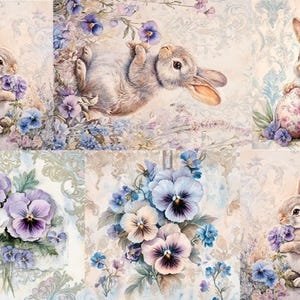 LaBlanche, édition printemps 2025, papier de riz, style vintage, Pâques, fleurs, lapins, carrés, cartes, shabby chic, LBD414, A4 8,27 X 11,69 pouces