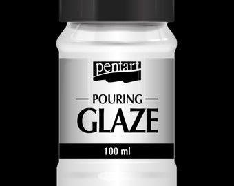 May include: A white plastic bottle with a black lid and label. The label says "pentart POURING GLAZE 100 ml".