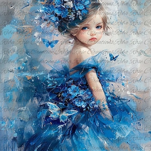 Reba Rose Creations, papier de riz pour découpage, techniques mixtes, floral, fleurs bleues pour bébé, fille, shabby chic, style vintage, 1751 A4 8,27 x 11,6