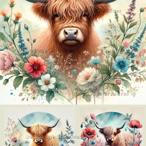 Objets créatifs pour découpage, papier de riz pour découpage, techniques mixtes, printemps, vaches des montagnes, couronnes, shabby chic, fleurs A4 8,27 x 11,6 DPD702