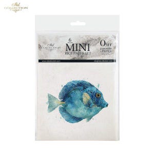 ITD Collection Rispapper, Mini Set, Akvarell Guldfisk, Ängelfisk, Fiskmotiv, 6 Ark, 5x8, Decoupage, Blandteknik