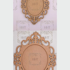Laser Cut MDF, Vintage Style Picture Frame, Ornament, Plaque, Decoration, Blank, Base, 2 pc, Decoupage, Crafts, Mixed Media,
