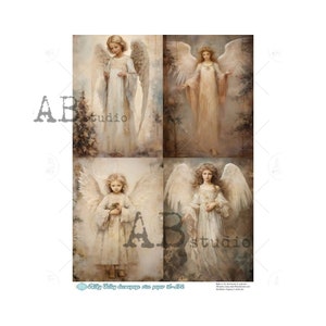 AB Studio, vallée lactée, découpage sur papier de riz, shabby chic, anges, Noël, carrés, techniques mixtes, ID-172 A4 8,27 x 11,69, importé de Pologne