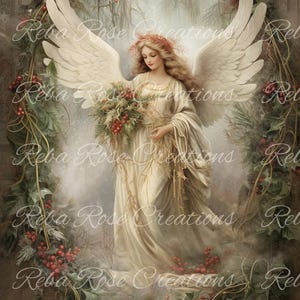 Reba Rose Creations, papier de riz, découpage, techniques mixtes, ange, Noël, couronne de houx, shabby chic, 0660, A4 8,27 x 11,6