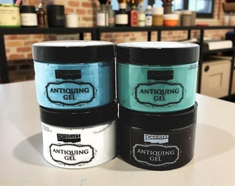 Pentart Antiquing Gel, 150 ml, Umber, Patina Blue, Patina Green, White, Ocher, Brown, Olive, Black, Aged Effect