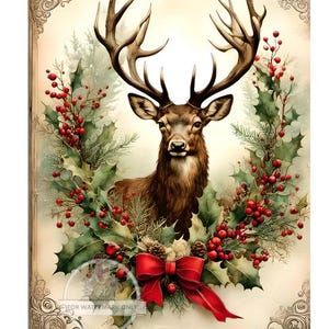 Decoupage Central, Noël, couronne, cerf, cerf, vintage, style shabby chic, DC5028, papier de riz, serviettage, techniques mixtes, A3 11,69 x 16,54