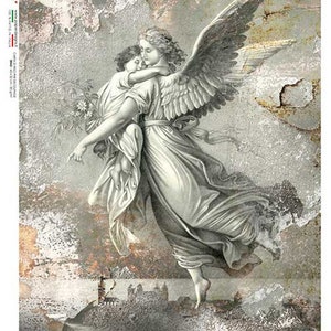 Diseños de papel, Papel de arroz, Decoupage, Ángel celestial 1, Mirando, Ángel cargando bebé, CULT-0164, Shabby Chic, Estilo vintage, A4, Italiano