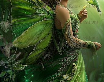 Reba Rose Creations Tissue Paper for Decoupage | Hummingbird, Green Fairy Fantasy Vintage Inspired 20"x30" | Mixed Media, DIY Craft Supplies
