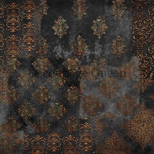 Decoupage Queen, Rice Paper, 2023 Fall Release, DPRP-0486 A4, Decoupage 8.3" X 11.7", Black, Gold, Patchwork, Vintage Style, Wallpaper