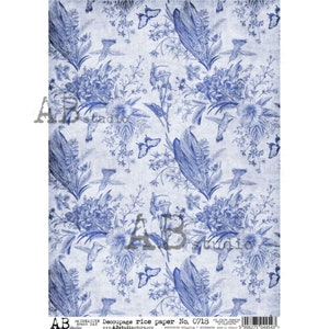 AB Studio Shabby Chic, vintage, bleu, floral, papier peint, n° 718, A4 - 8,27 x 11,69 es papier de riz pour découpage, importé de Pologne
