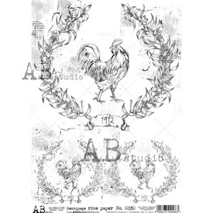 AB Studio Shabby Chic, Coqs, Ferme, Sac d'alimentation, #830, A4 - 8,27 X 11,69 es Papier de riz pour découpage importé de Pologne