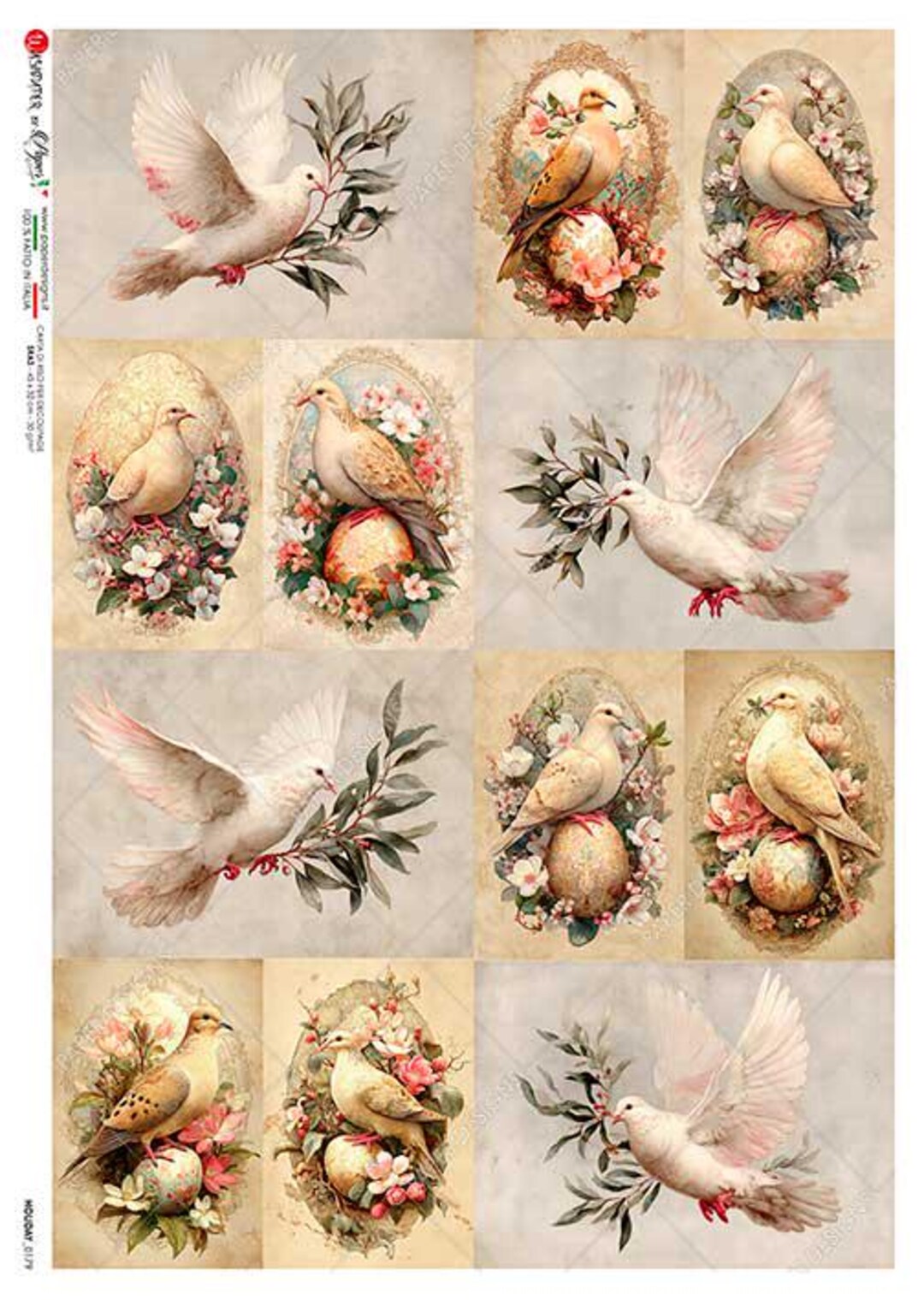Paper Designs Italian Rice Paper, Vintage Style Easter Doves, Eggs ...