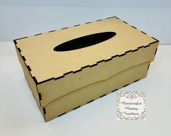 Laser Cut MDF, Kleenex Tissue Box Cover, Unfinished Wood Blank, Buildable Kit, DIY Home Decor, Decoupage, Mixed Media, Crafts