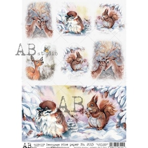 AB Studio Shabby Chic, hiver, Noël, hiboux, cerfs, oiseaux, neige, carrés, 2015, A4 - 8,27 x 11,69 pouces, papier de riz, découpage, importé de Pologne