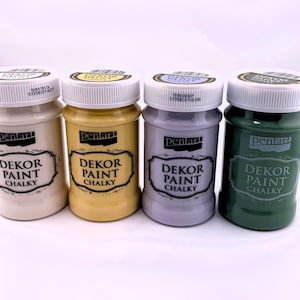 Pentart, Dekor, Chalky Paint, Cream-White, Dove-Gray, Khaki Green, Eggshell White, Matte, Quick Dry, Chalk Paint, Country Colors, 100 ml