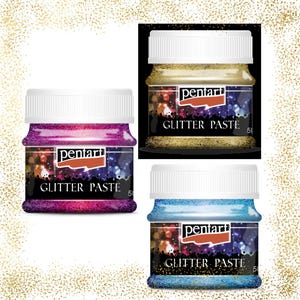 Pentart Glitter Paste, Fine Grain, Pink, Gold, Light Blue, Sparkling Effect, Water Based