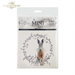 ITD Collection, Rice Paper, Mini Set, 6 sheets, 5 x 8, Decoupage, Mixed Media, RSM051, Bunny, Chic, Easter Rounds, Wreaths