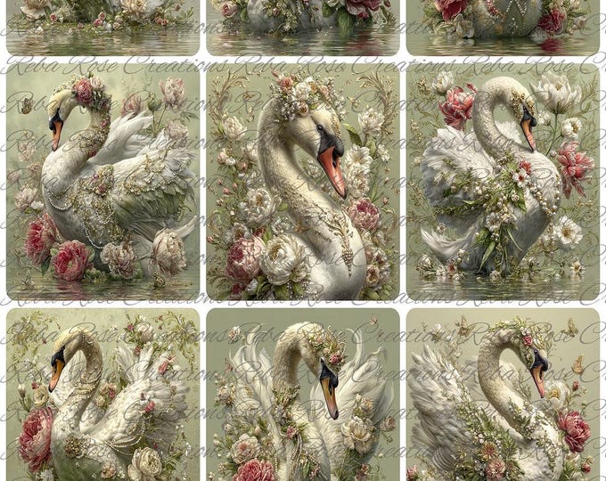 Pink Swan Rice Paper Reba Rose Rice Paper for Decoupage, Mini Swans, Squares, Once Upon a ...