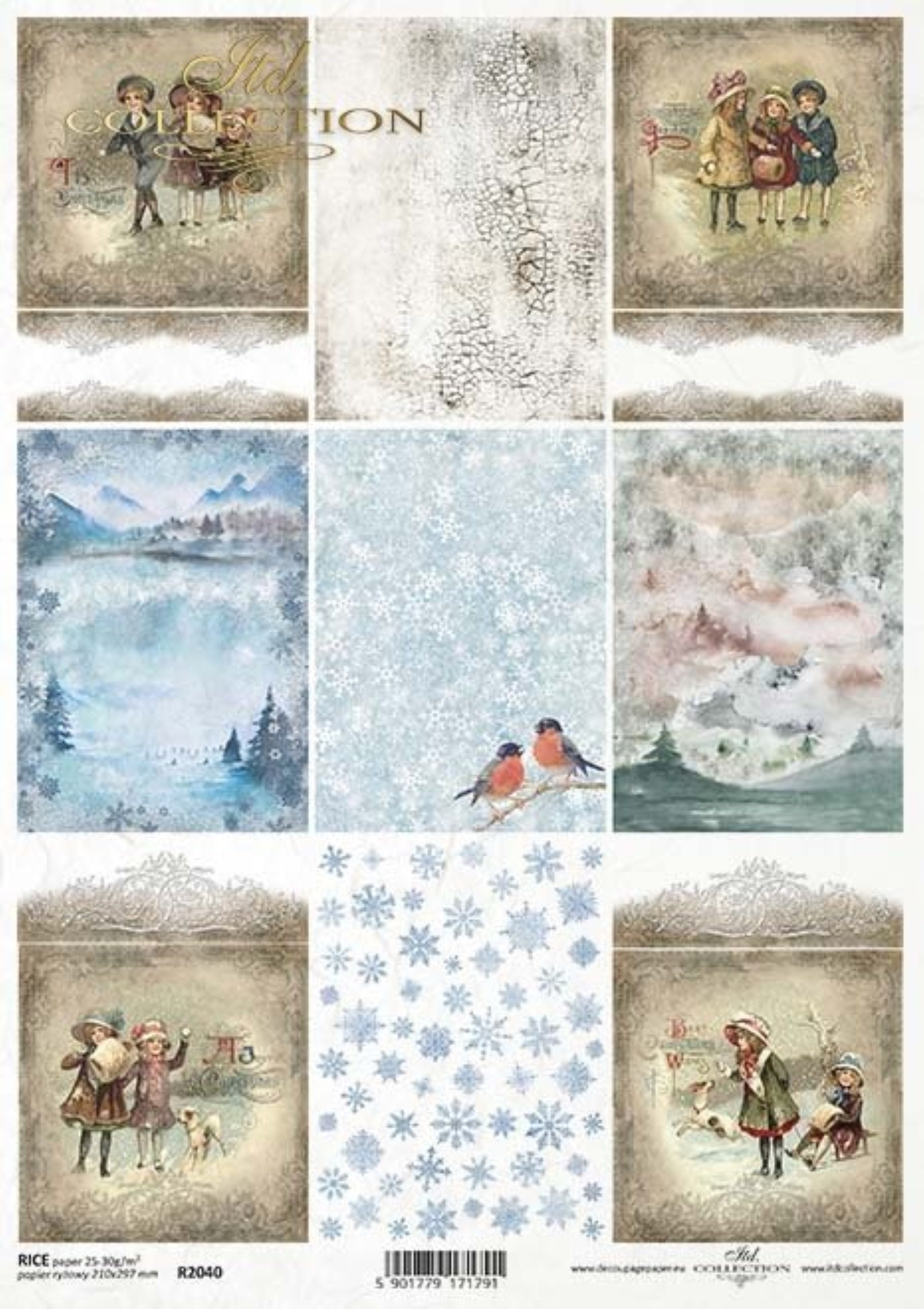 rice paper creative set RP024 - Christmas Time* winter backgrounds, views,  snowy buildings, children's Christmas decorations, snowflakes, snowflakes