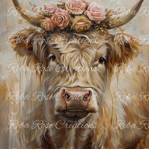 Reba Rose Creations, papier de riz pour découpage, techniques mixtes, Highlander, vache, campagne, roses, shabby chic, 1025, A4 8,27 x 11,6