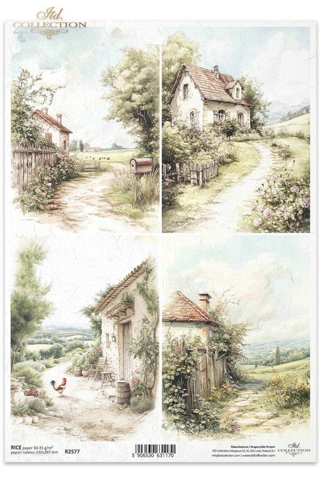 ITD Collection, Rice Paper, Country Cottages, Landscape, Houses, Shabby ...
