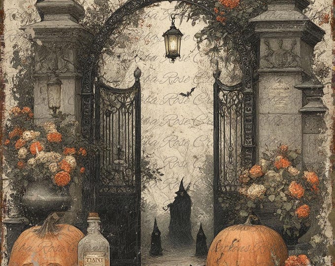 Haunted Gate Roses Reba Rose Creations, Rice Paper for Decoupage, Halloween, Phantom ...