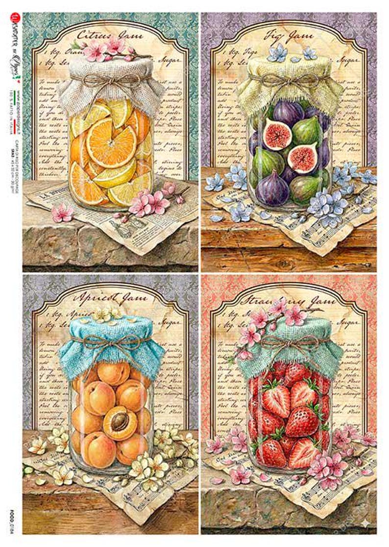 Paper Designs Italian Rice Paper, Country Style Fruit in Mason Jars, A4 ...