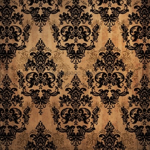 Decoupage Queen, papier de riz, sortie d'automne 2024, vintage, damassé, noir, orange, arrière-plan, papier peint, A4 8,3 x 11,7 pouces, DQRP-0620