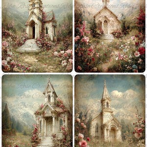 Reba Rose Creations, papier de riz pour découpage, techniques mixtes, églises de campagne, carrés, shabby chic, 1964, A4 8,27 x 11,6
