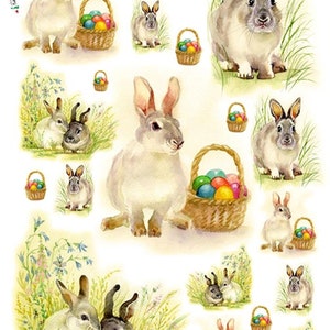 Paper Designs, scènes de Pâques pour les fêtes, lapins, paniers, œufs de Pâques, 0035-A4, taille : A4 - papier de riz de 8,3 x 30,5 cm pour le découpage