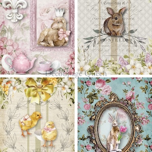 Decoupage Queen, papel de arroz, lanzamiento de primavera de 2024, paquete de 4, Pascua, Chic's, conejito, cordero, Shabby Chic, marco vintage, 0549, A4 8,3" X 11,7"