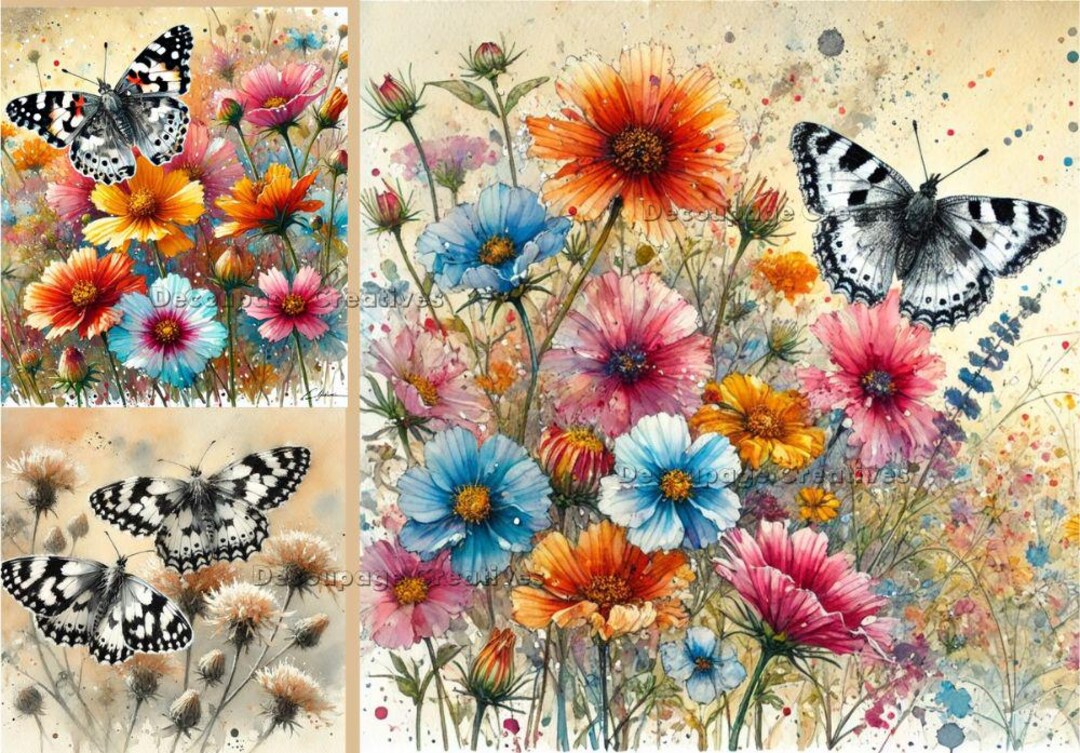 Decoupage Creatives Rice Paper, Spring, Flowers, Butterflies, Cards ...