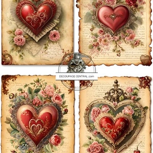 Central de découpage, Noël, vintage, coeurs, carrés, shabby chic, Saint-Valentin, DC242, papier de riz, découpage, techniques mixtes, A4 8,27 x 11,69 pouces