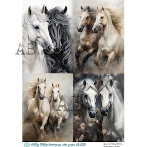 AB Studio, Milky Valley, papier de riz, chevaux, noir, blanc, paires, carrés, shabby chic, découpage, techniques mixtes, A4 8,27 x 11,69, ID-757