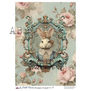 AB Studio, La Petit Paris, papier de riz, Pâques, lapins, vintage, shabby chic, arrière-plan, papier peint, découpage, techniques mixtes, A4 8,27 x 11,69