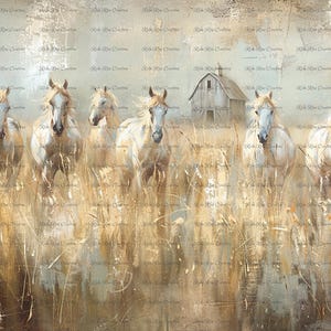 Reba Rose Creations, papier de riz pour découpage, techniques mixtes, troupeau de chevaux blancs, prairie, campagne, roses, shabby chic, 1565, A4 8,27 x 11,6