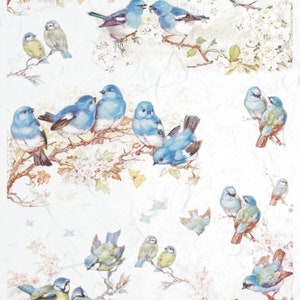 ITD Collection Rice Paper for Decoupage R0654, Size A4 - 210x297 mm, 8.27x11.7 inch, Spring blue birds, cherry blossom branches, spring
