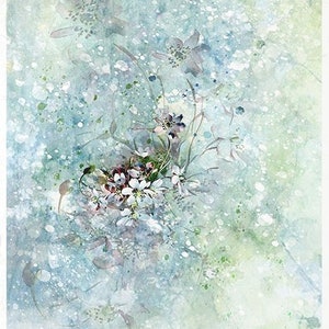 Collection ITD, papier de riz, découpage, techniques mixtes, R2208, A4, 8,27 x 11,7 fond aquarelle, fleurs de printemps, papier peint, bleu, floral