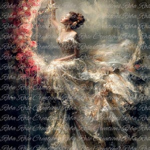 Reba Rose Creations, papier de riz pour découpage, techniques mixtes, elle a accroché les étoiles, femme, lune, fantastique, shabby chic, 1927, A4 8,27 x 11,6