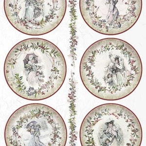 ITD Collection, Rice Paper, Decoupage,  R1899 A4 - 8.27x11.7 , Christmas Rounds, Victorian, women, vintage, wreaths Mixed Media