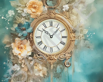 Calambour, Rice Paper, Italian Design, Dreamscape Timepiece, Clock, Floral, 2024 Release, Shabby Chic, Vintage Style, T171, A4, 9 x 12.5 in