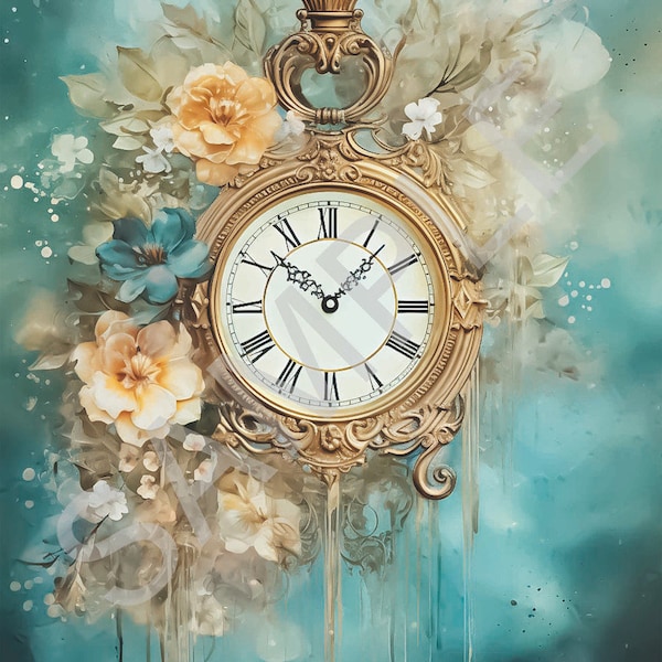 Calambour, Rice Paper, Italian Design, Dreamscape Timepiece, Clock, Floral, 2024 Release, Shabby Chic, Vintage Style, T171, A4, 9 x 12.5 in